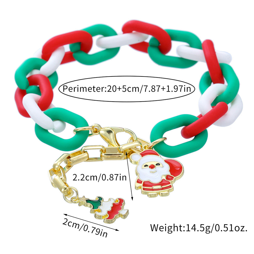Colorful Christmas Santa Claus Bracelet Alloy Plated Unisex Holiday Jewelry