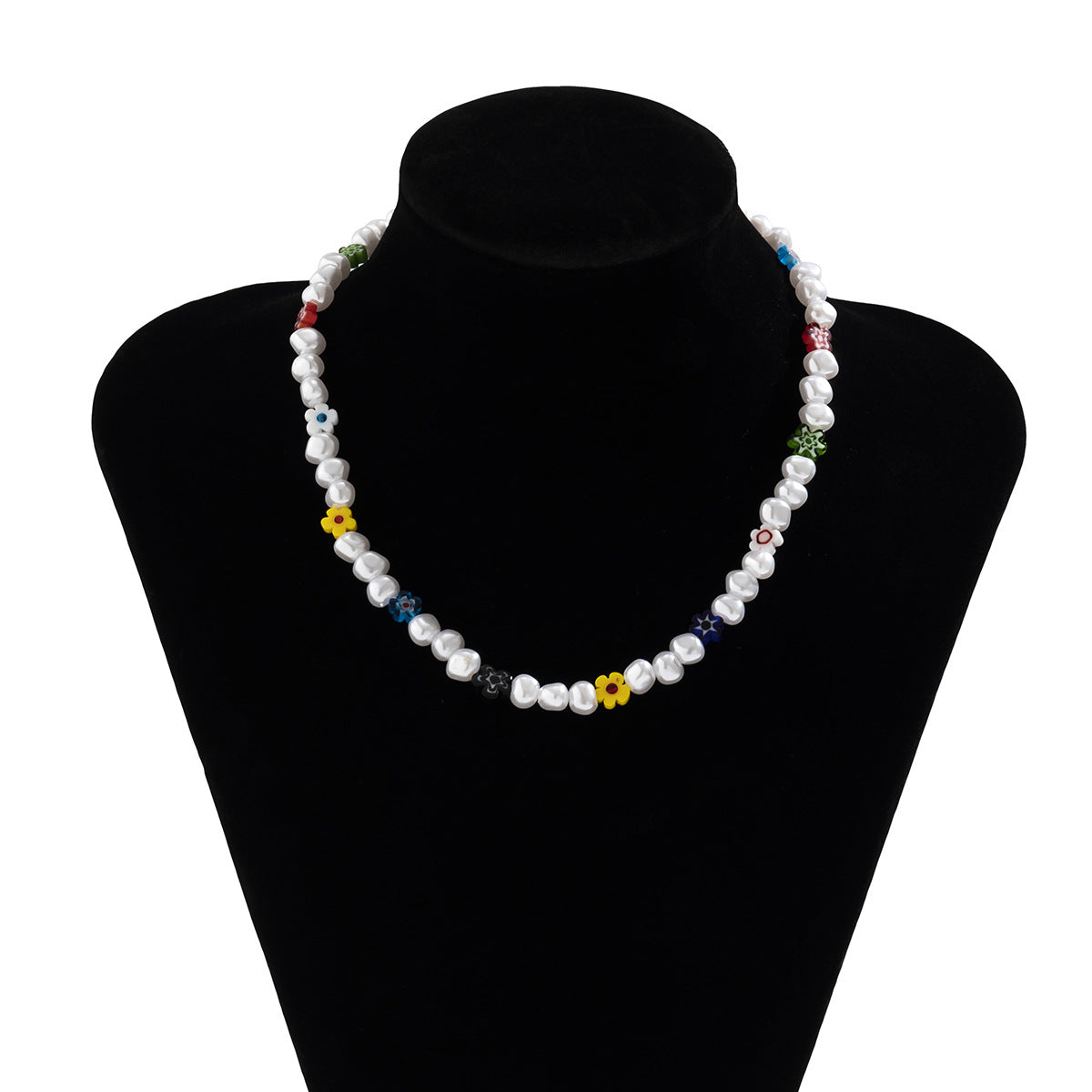 Collar con colgante rústico floral de margaritas para mujer con cuentas de resina y diseño geométrico en cadena de bolitas
