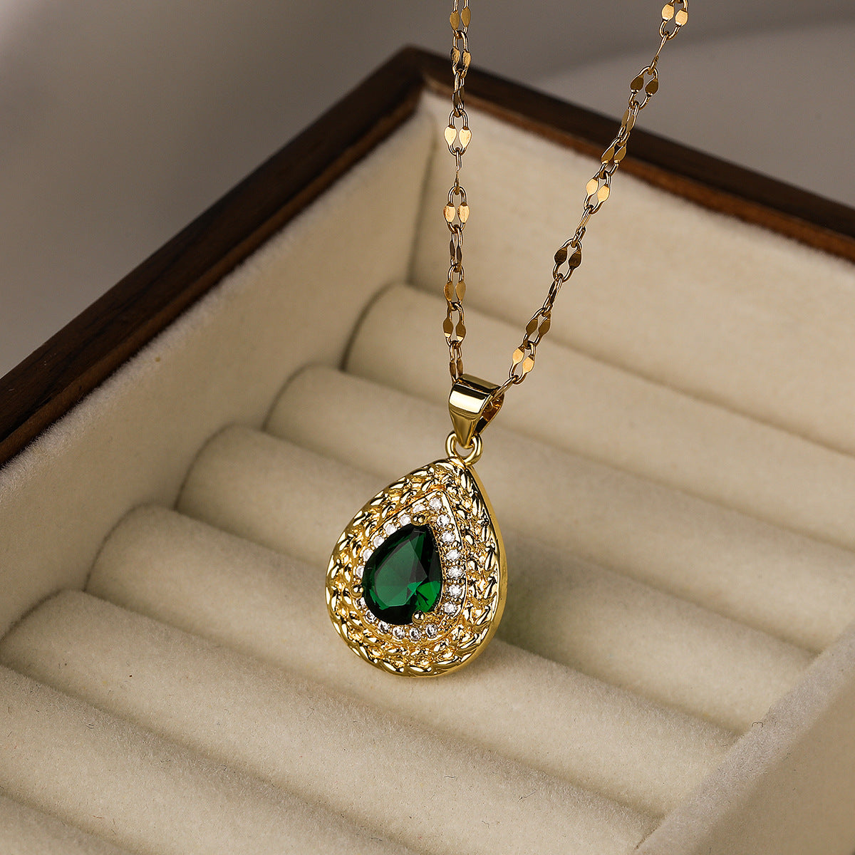 Minimalist Geometric Teardrop Pendant Necklace for Women in Brass with Real Gold Plating and Zircon