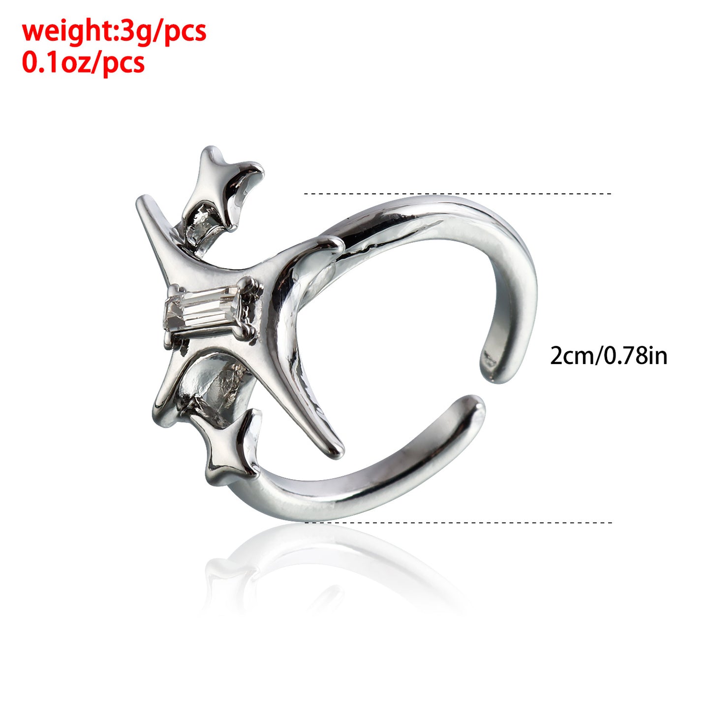 Anillo Dulce Geométrico Cruzado con Estrella para Mujer con Acabado de Metal Plateado