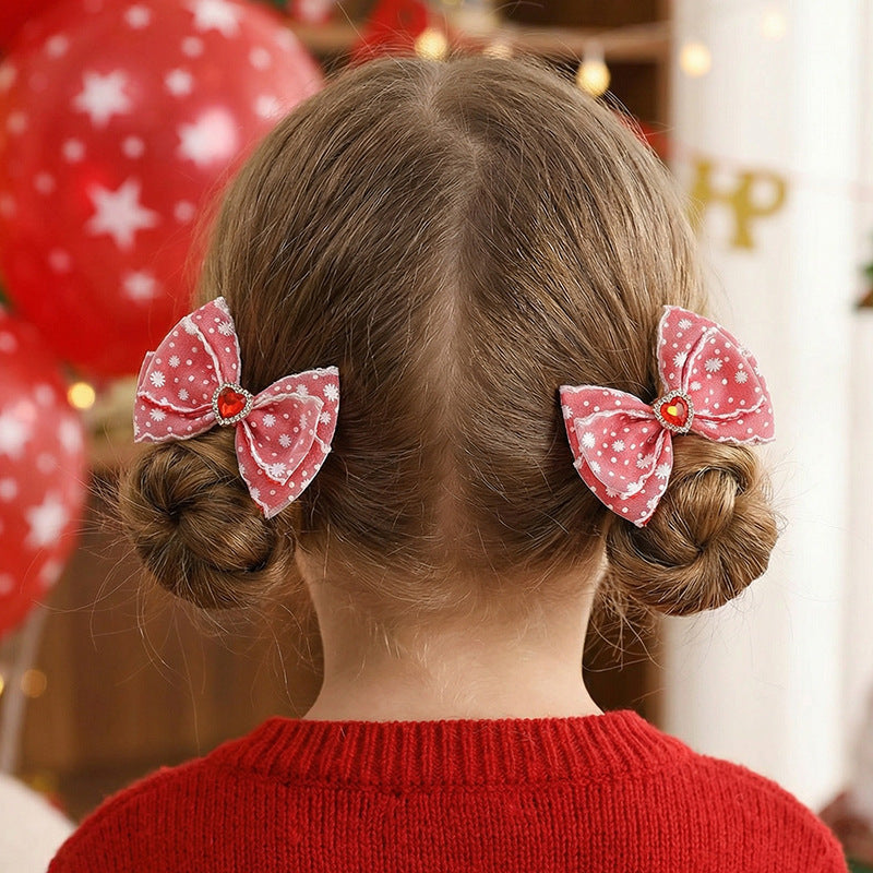 Natural Style Bow-Shaped Hair Clip for Girls with Ruffled and Mesh Details Made of Polyester Perfect for Children Ages 3 to 10