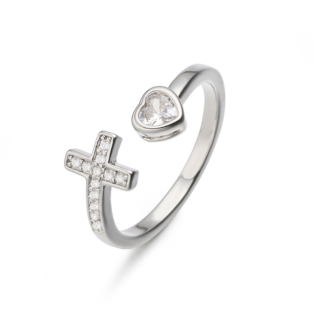Minimalist 18K Gold Plated Brass Heart Geometric Micro-inlay Cubic Zirconia Ring for Women