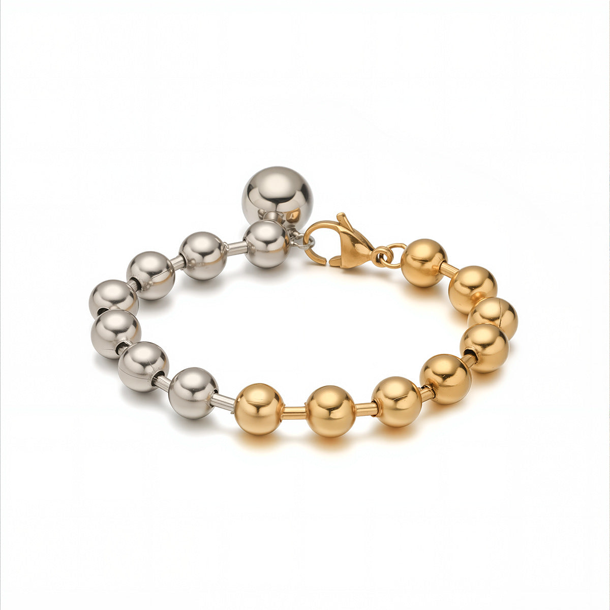 Minimalist Geometric Stainless Steel Beaded Bracelet for Women with Plated Finish and Irregular Color-Blocking Design
