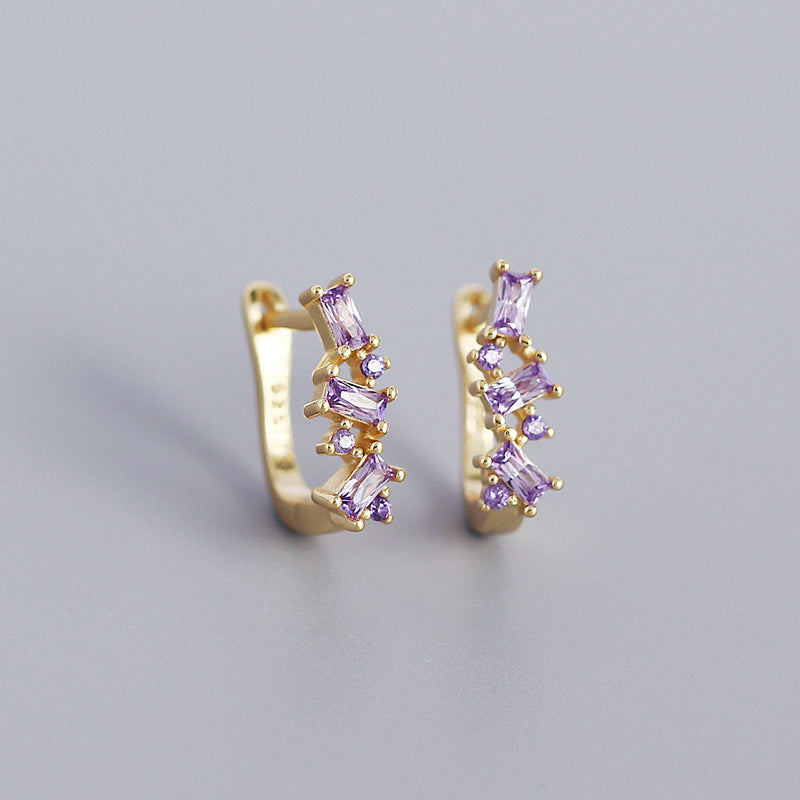 Vintage Minimalist 925 Sterling Silver Geometric U-Shaped Hoop Earrings with Cubic Zirconia for Women