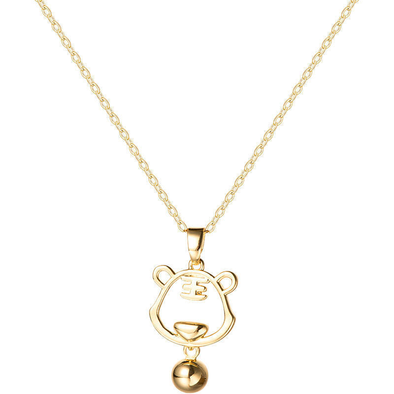 Vintage Minimalist Hollow Tiger Pendant Titanium Steel Necklace for Women Unisex Lightweight Luxury Fashion Jewelry