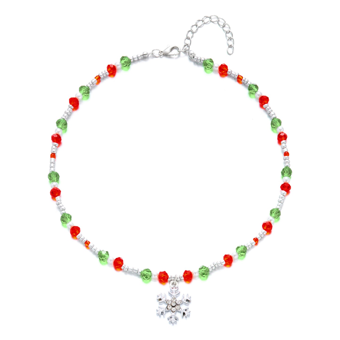 Collana Natalizia Casual da Donna con Ciondoli a Forma di Renna e Pupazzo di Neve Smaltati su Catena di Perline