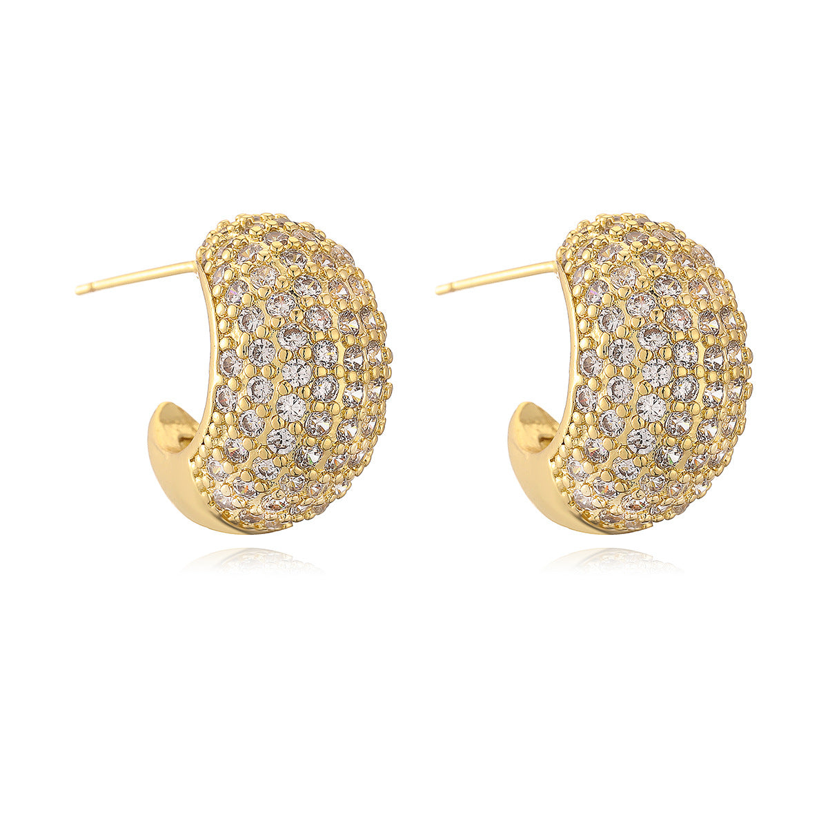 Minimalist Geometric C-Shaped Earrings for Women with Copper Base and 18K Gold Plating, Micro-Paved Zirconia Accent