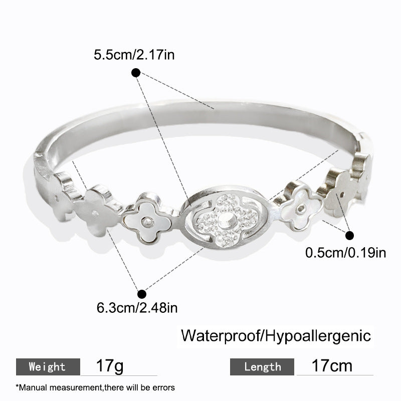 Vintage Punk Micro-Inlaid White Shell Flower Bracelet Titanium Steel Plated Fashion Jewelry