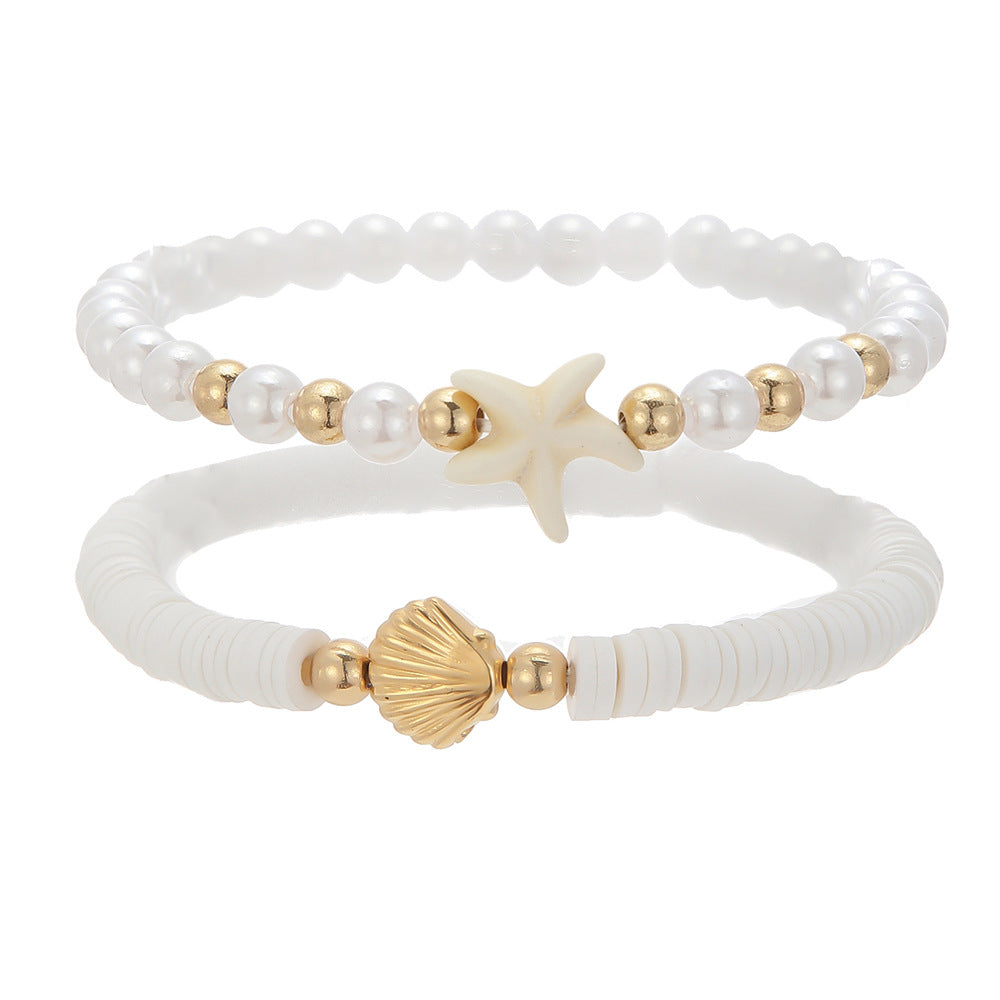 Sweet Geometric Round Glass Pearl Handmade Bracelet for Women