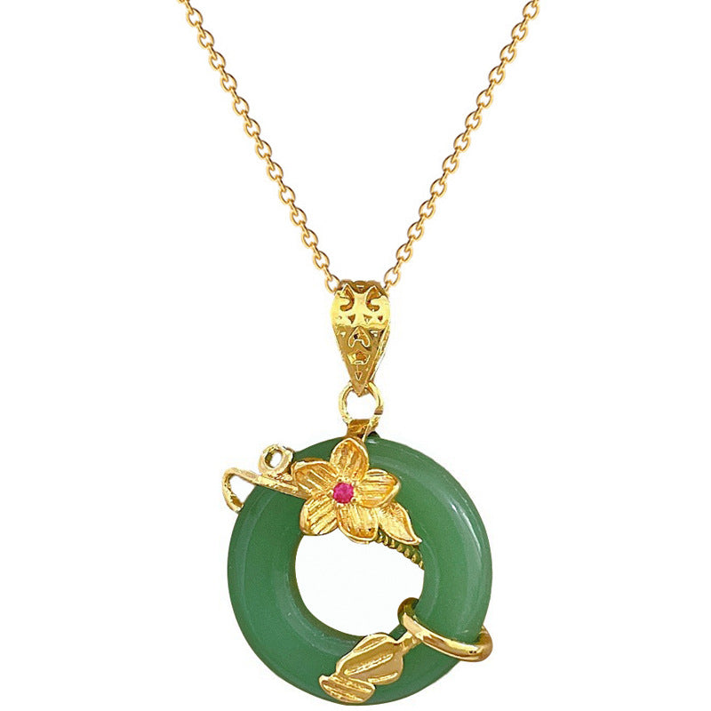 Collana a pendente geometrico floreale in acciaio al titanio con intarsio di strass per donna, collana con catena a maglie regolabile