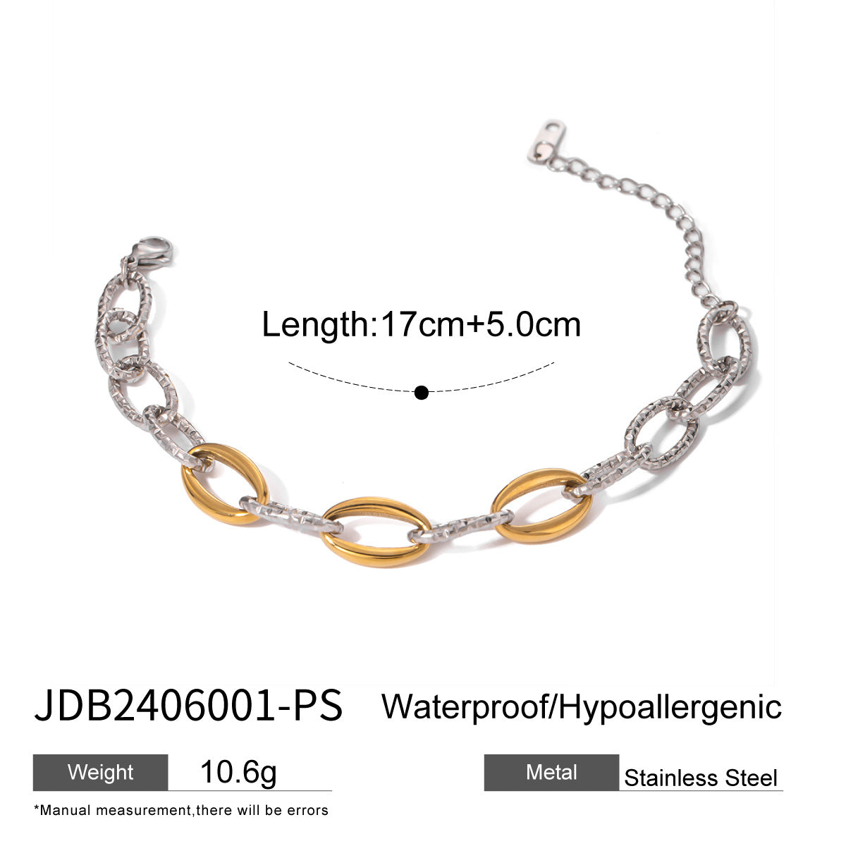 Color-Block Letter Round Beaded Stainless Steel Bracelet for Women