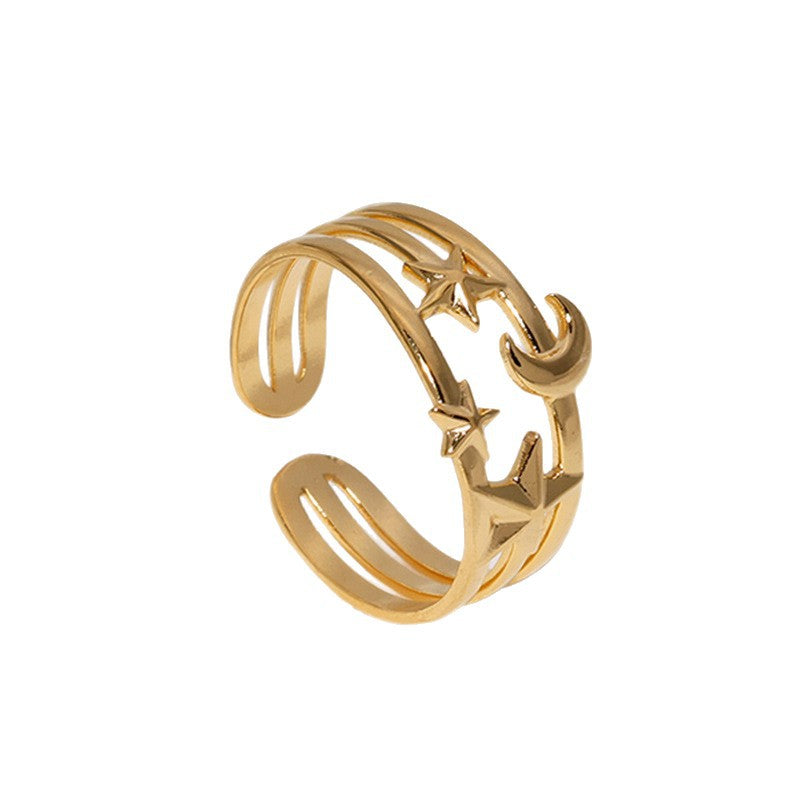 Minimalist 18K Gold Plated Star Moon Stainless Steel Ring