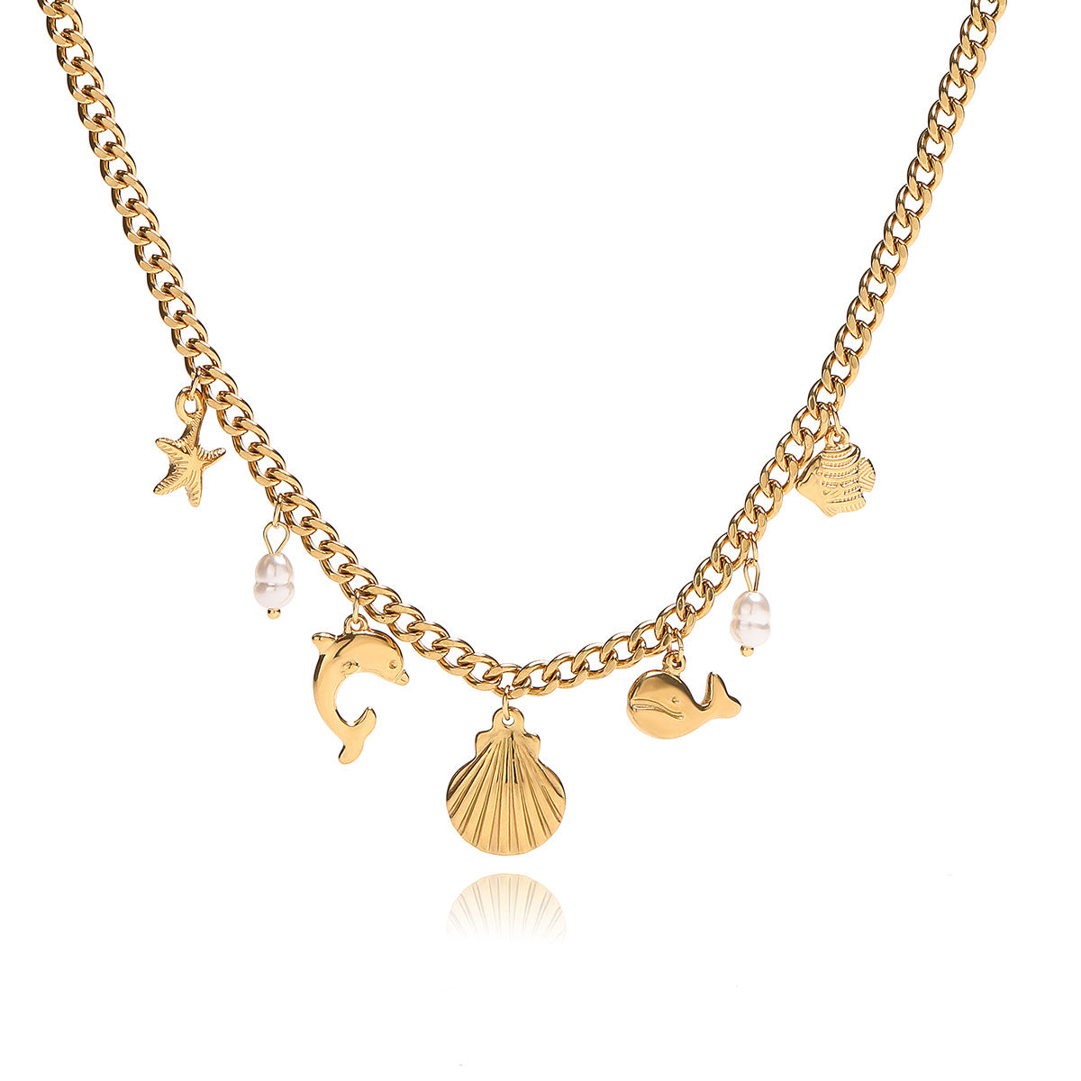 Minimalist Geometric Stainless Steel Necklace for Women with 18K Gold Plating Ocean-Inspired Clavicle Chain