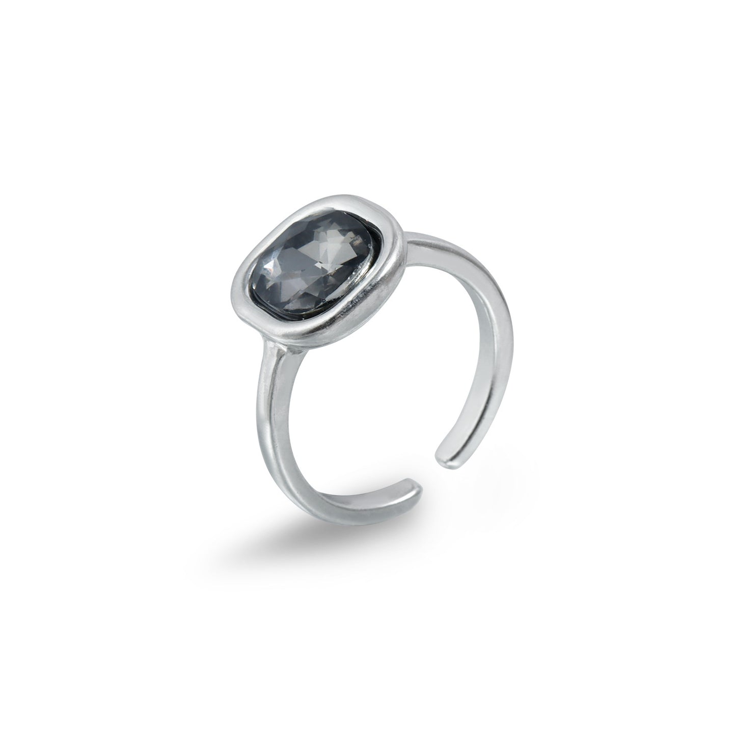 Fashion Geometric Square Black Rhinestone Plated Adjustable Ring for Women