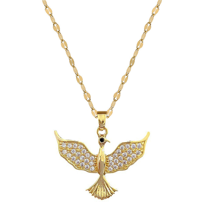 Elegant Geometric Bird Pendant Necklace for Women Stainless Steel Chain with Full Rhinestone Accents Lightweight Delicate Clavicle Chain