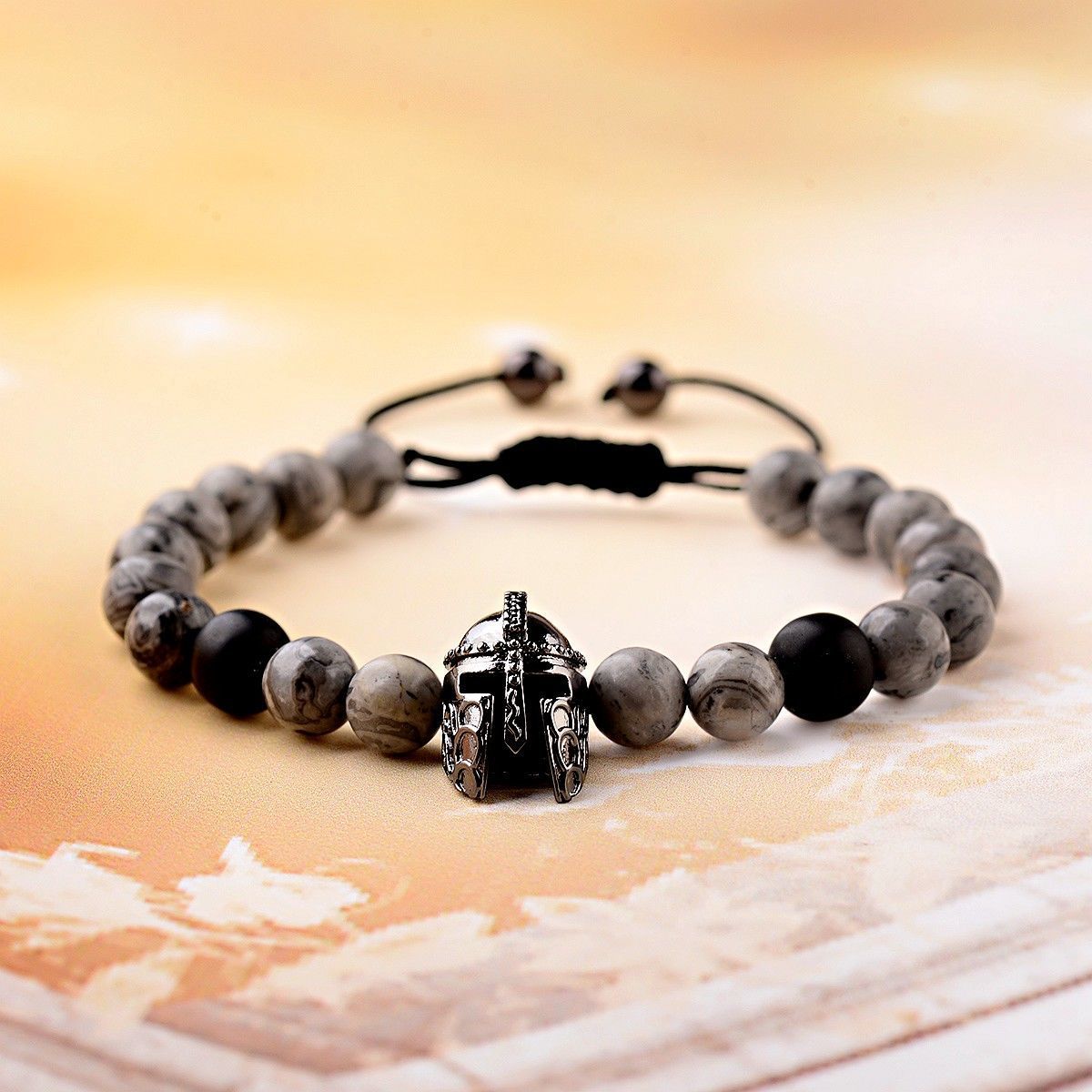 Ethnic Streetwear 10mm Round Agate Hematite Snowflake Obsidian Beaded Bracelet Unisex Buddha Design