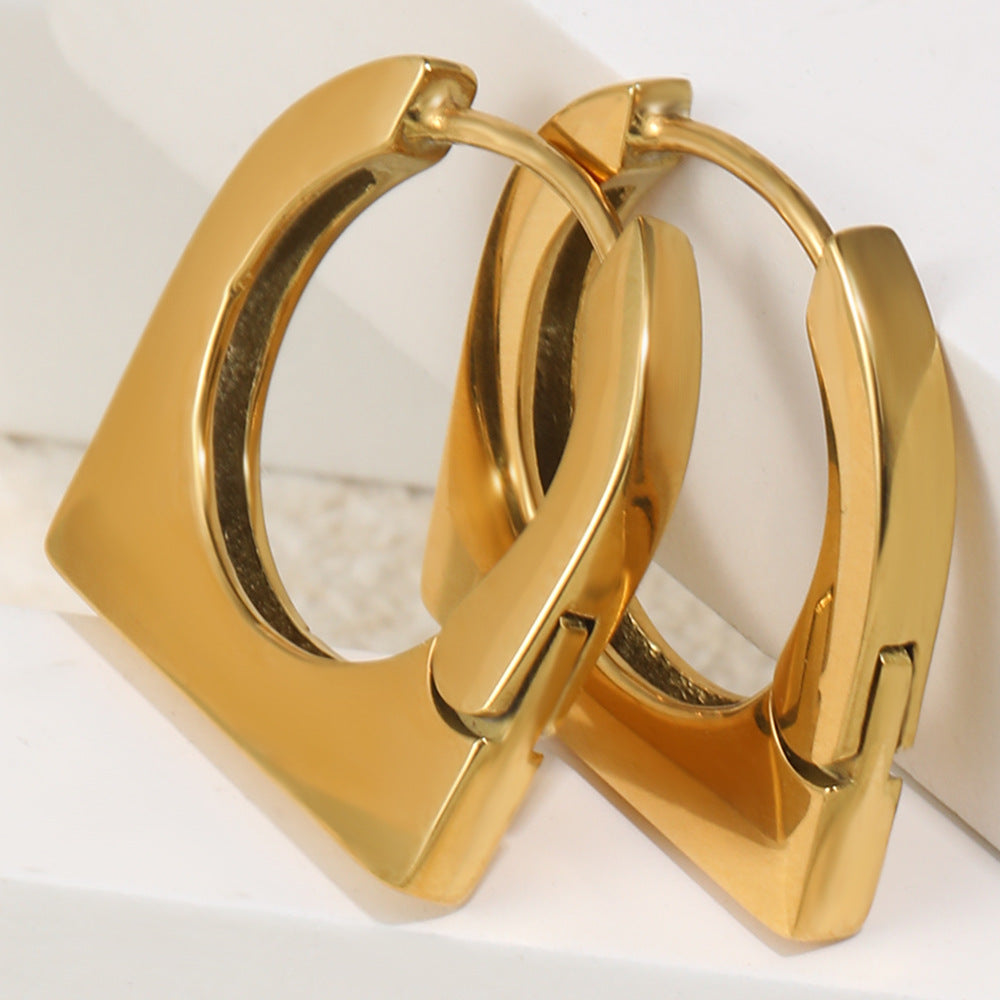 Minimalist Elegant 18K Gold Plated Geometric Rectangle Stainless Steel Hoop Earrings for Women