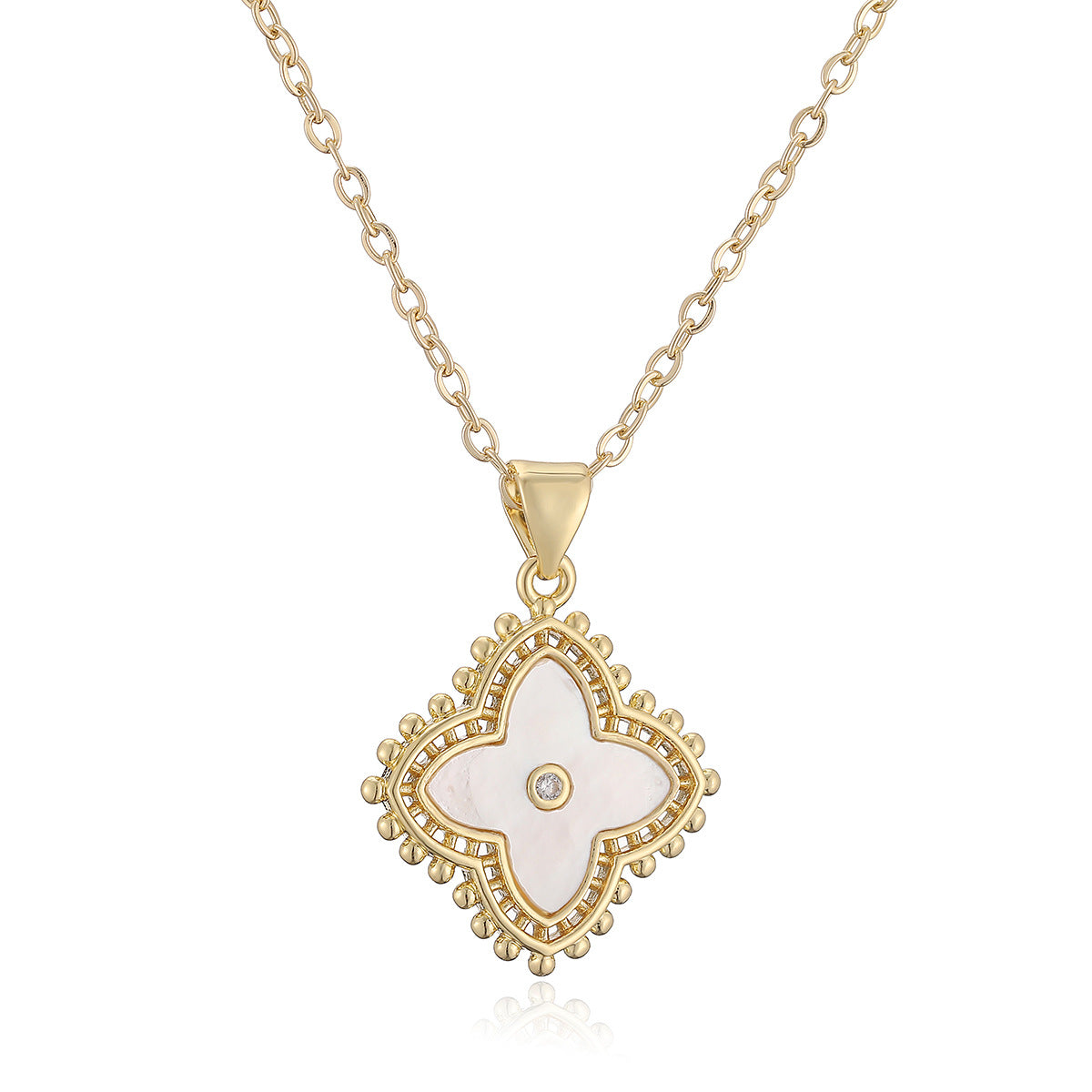 Minimalist 18K Gold Plated Brass Cubic Zirconia Floral Pendant Necklace for Women