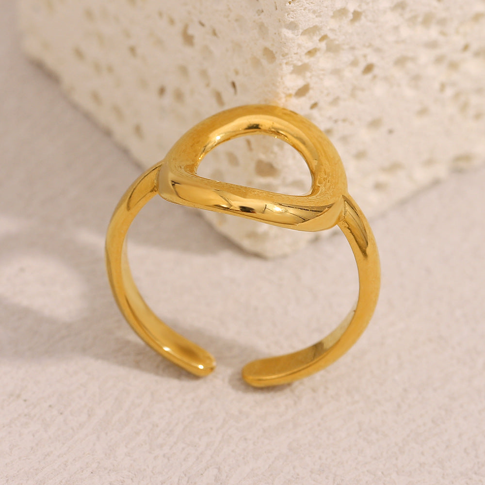 Minimalist Geometric Stainless Steel Ring with 18K Gold Plating, Hollow Round Open Band for Women