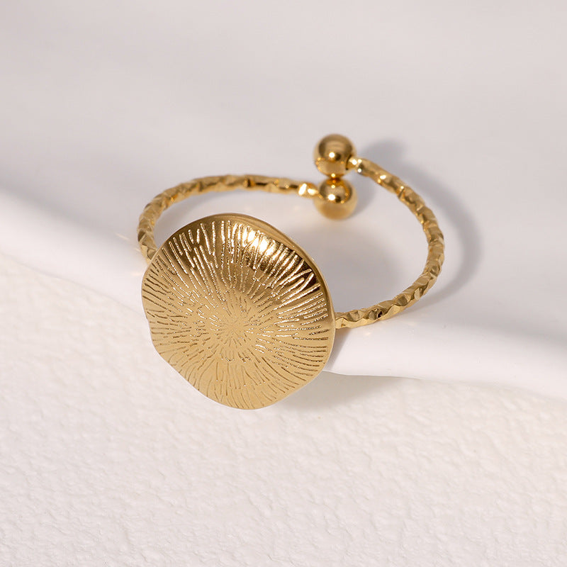 Anello Aperto da Donna Minimalista Geometrico Tondo in Acciaio Inossidabile Placcato Oro Stile Vintage Francese