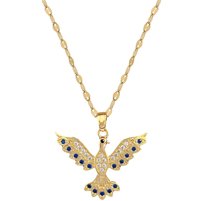 Collar con colgante de fénix geométrico minimalista de acero de titanio con incrustaciones de diamantes de imitación para mujer y hombre