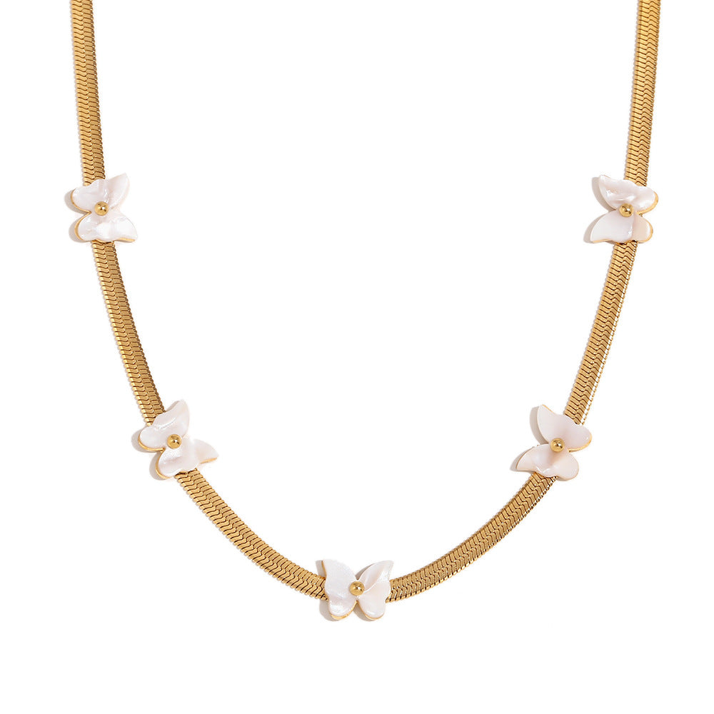 Elegante collar con colgante de mariposa para mujer, de acero inoxidable con baño de oro de 18 quilates en cadena tipo Blade
