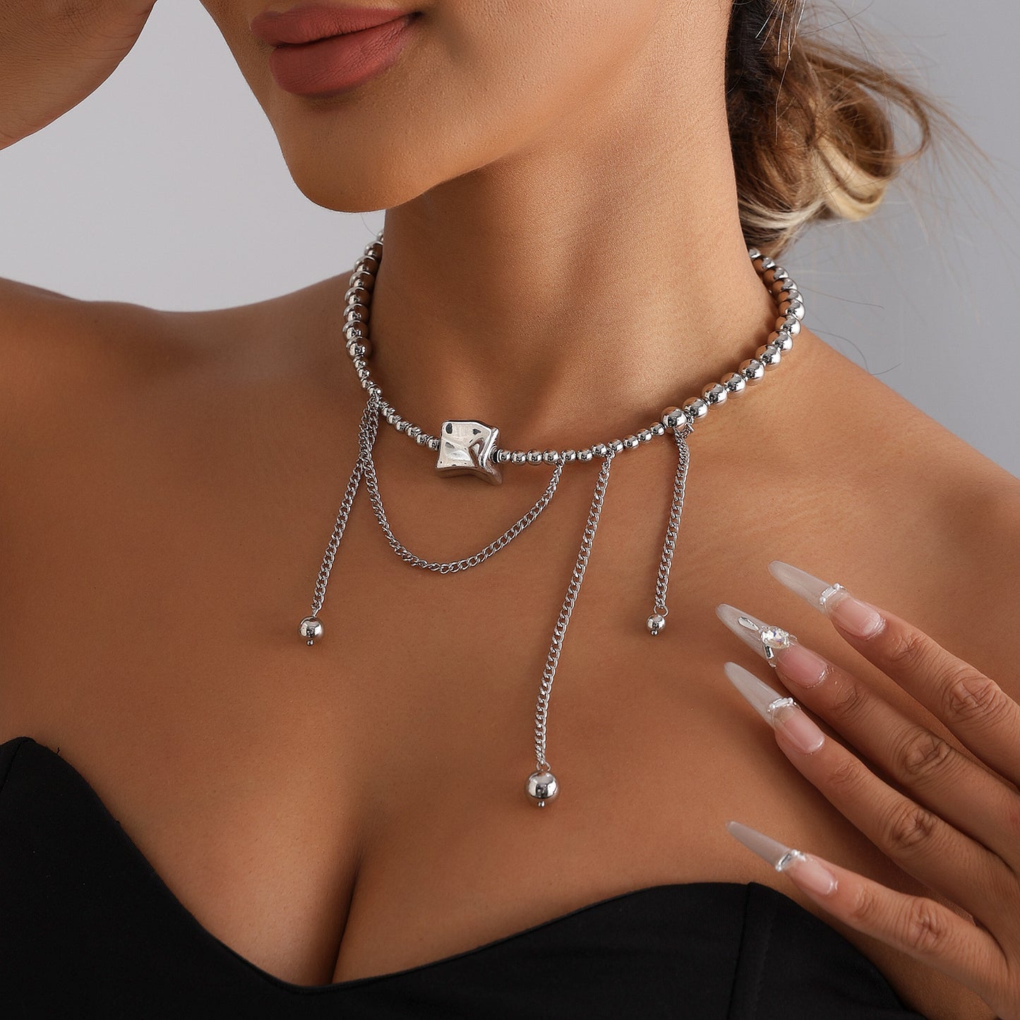Sweet Streetwear Geometric Heart Alloy Plated Necklace with Acrylic Beads for Women