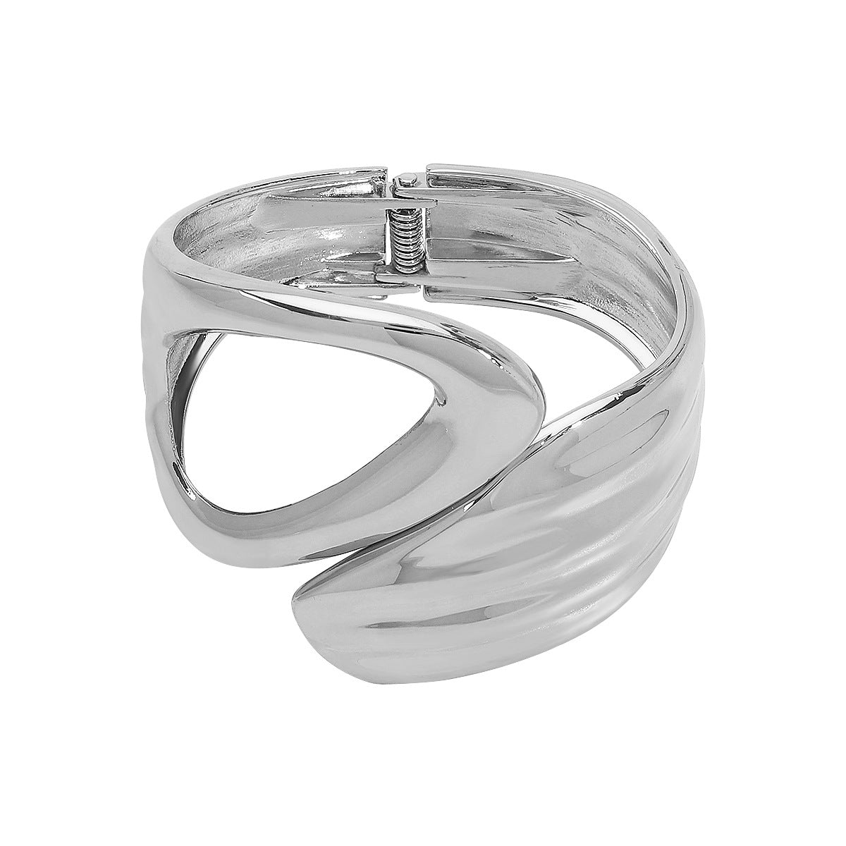Pulsera de aleación geométrica asimétrica exagerada con diseño de apertura de resorte, joya de mano de lujo galvanizada