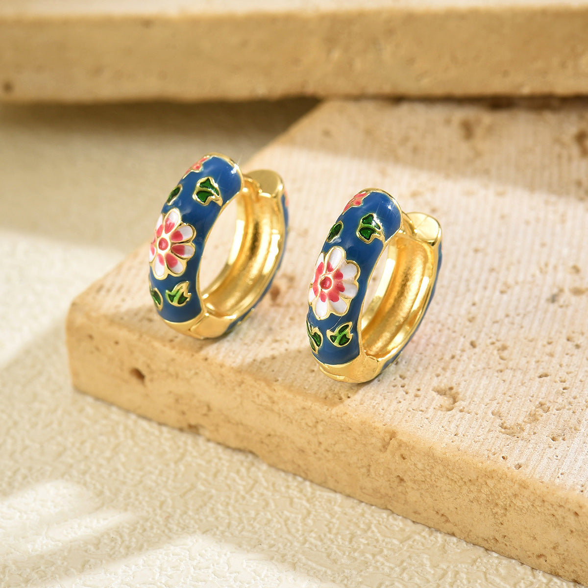 Vintage Floral Enamel Earrings for Women with Geometric Shape and Eco-Friendly Copper Post
