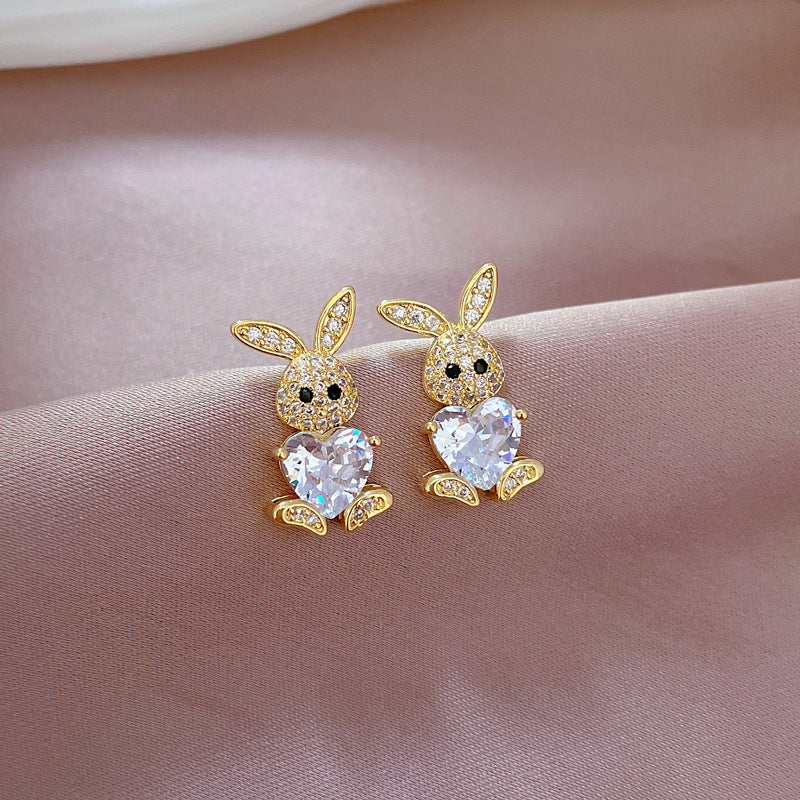 Set Collana e Orecchini da Donna di Lusso con Coniglio in Acciaio al Titanio Micro-Pavé, Design Geometrico, Gioielli Eleganti da Festa