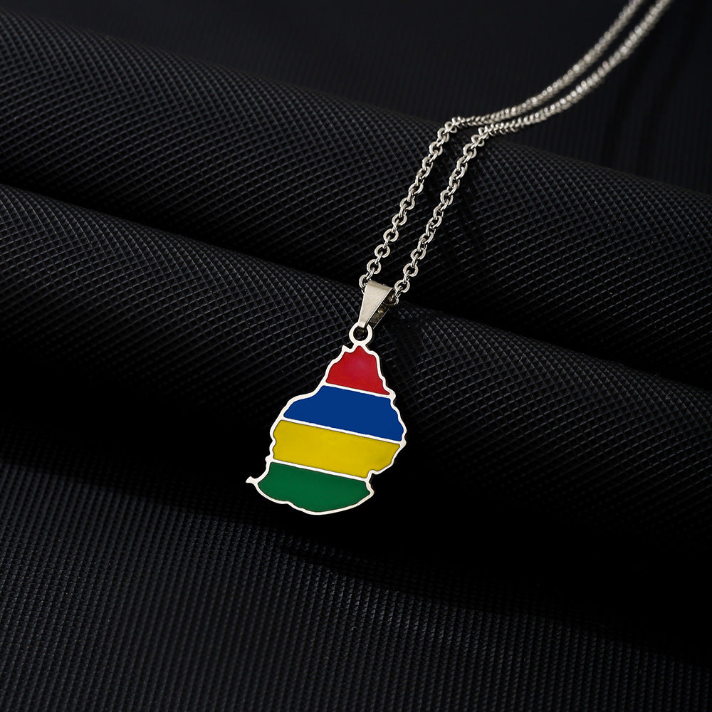 Collar con colgante de la bandera geométrica minimalista de Mauricio de acero inoxidable con acabado galvanizado para mujeres y hombres