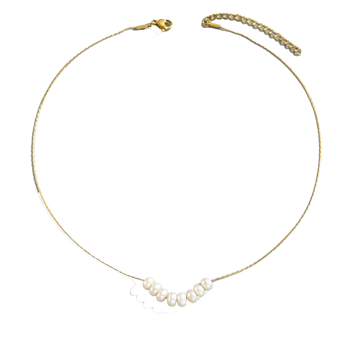 Collana Lunga con Ciondolo Geometrico con Intarsio di Perle d'Acqua Dolce in Rame per Donna, alla Moda Minimalista