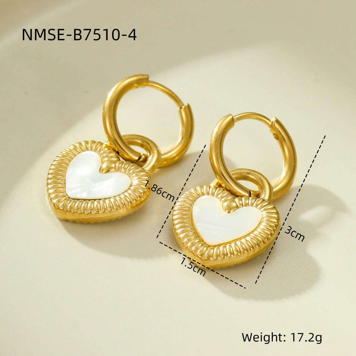 Collar y pendientes de acero inoxidable con colgante de nácar en forma de corazón de doble cara estilo vintage para mujer
