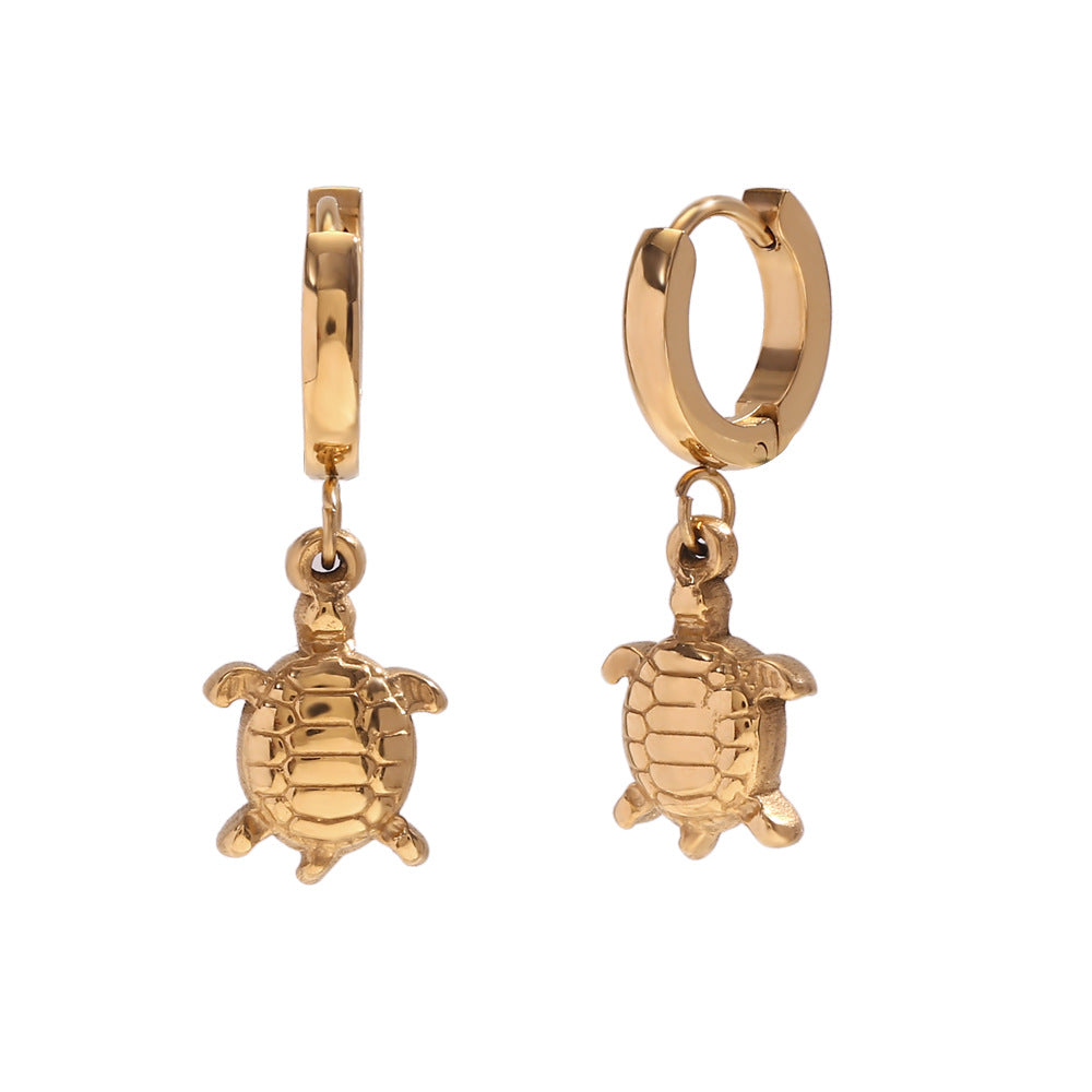Pendientes Minimalistas de Tortuga, Caballito de Mar y Delfín de Moda en Acero Inoxidable con Baño de Oro de 18K para Mujer