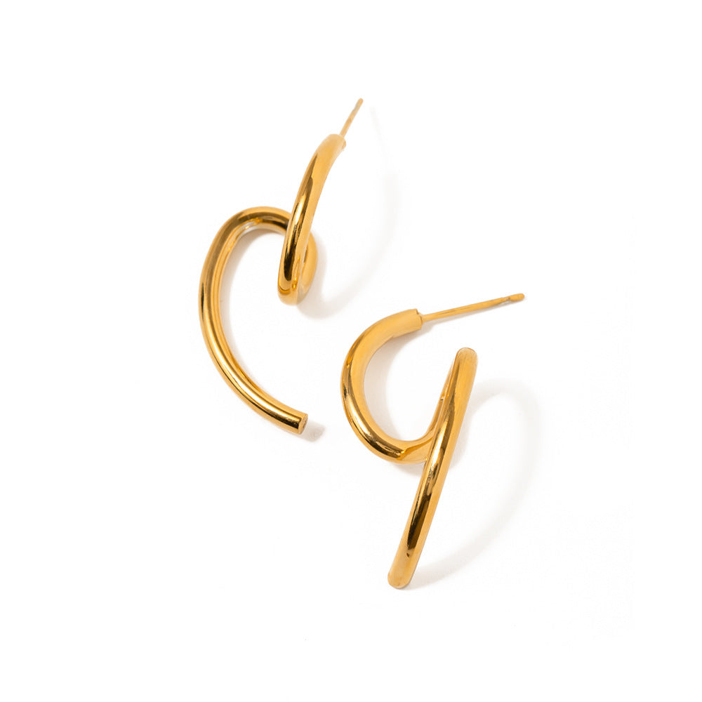 Orecchini geometrici minimalisti in acciaio inossidabile con placcatura in oro 18 carati e finitura opaca da donna