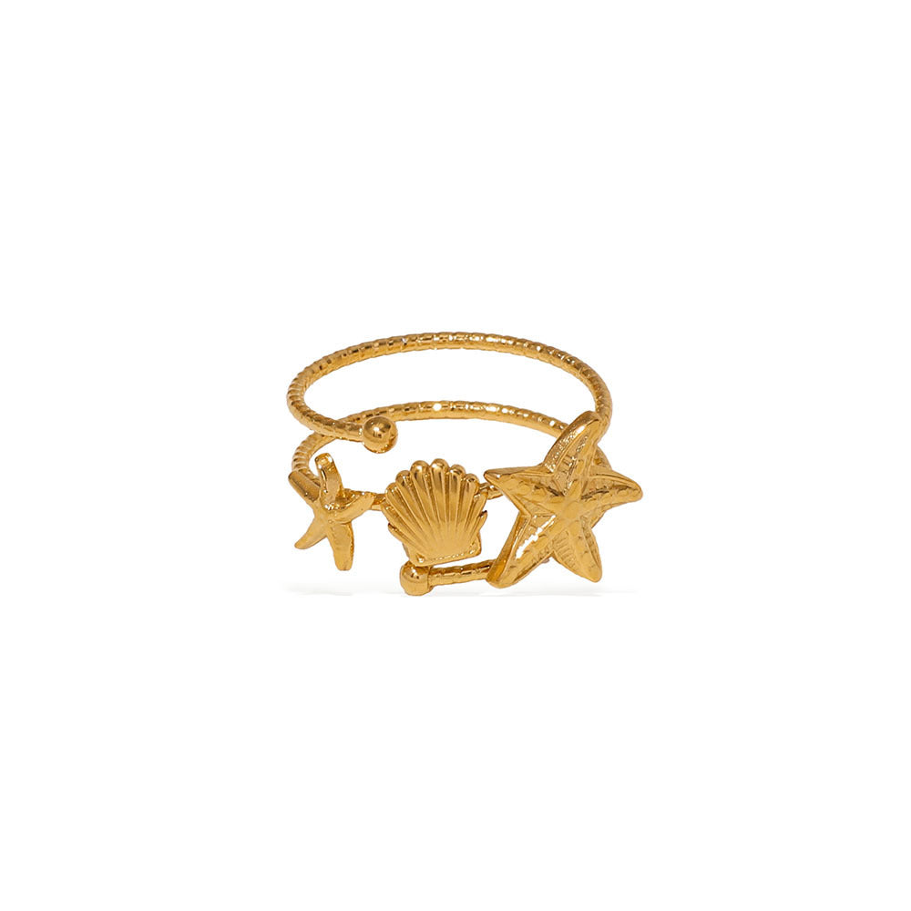 Minimalist Geometric Star and Scallop Textured Matte Stainless Steel Ring for Unisex Gift