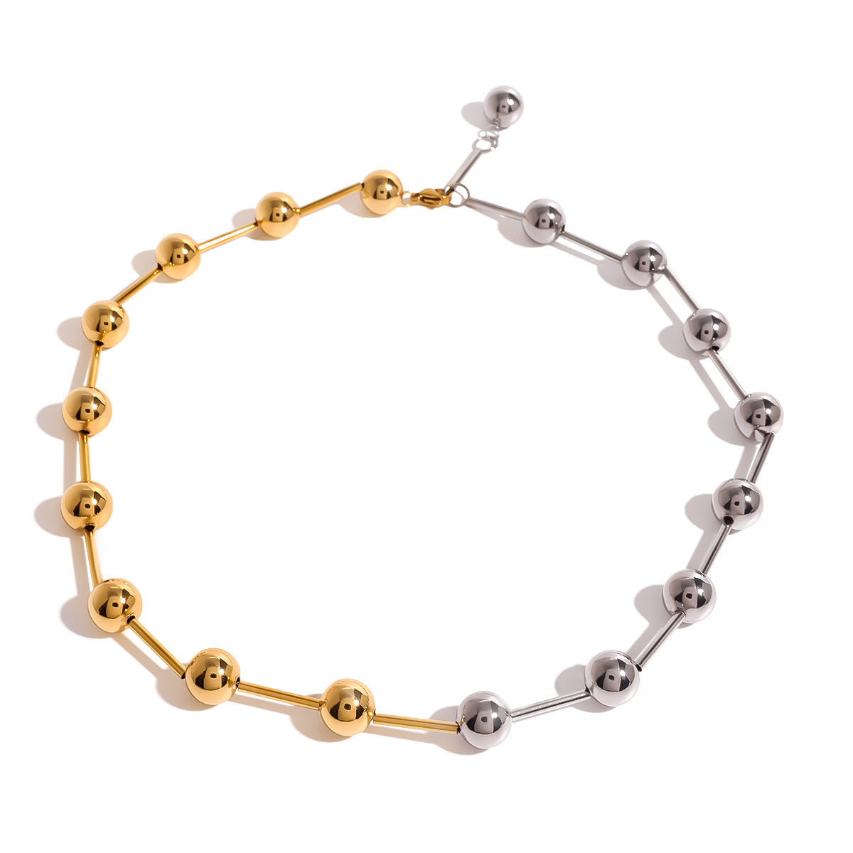 Punk Geometric Stainless Steel Beaded Choker Necklace with Gold and Silver Plated Accents for Women