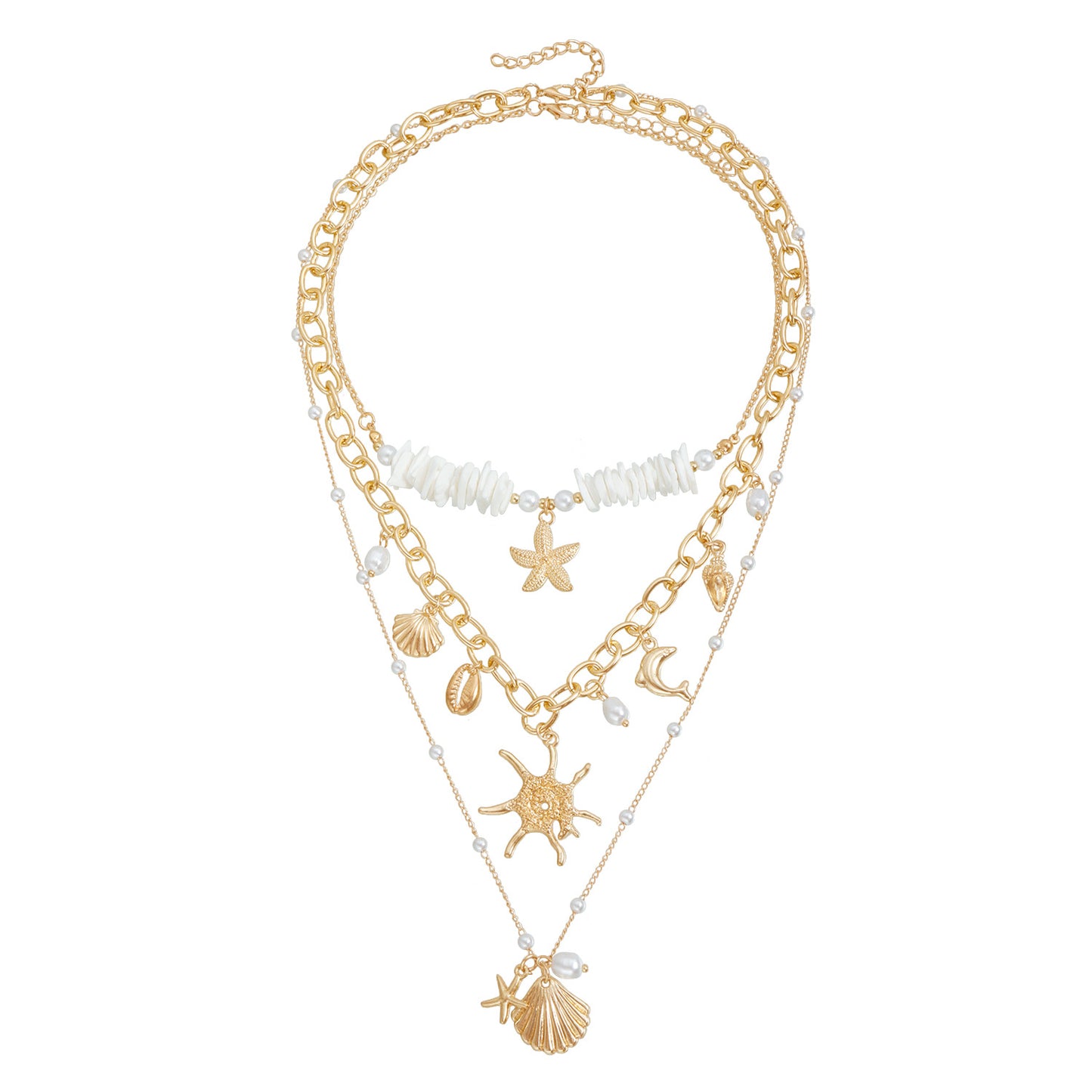 Fashionable Geometric Starfish Pendant Necklace in Alloy with Plated Finish for Women Summer Beach Vacation Style