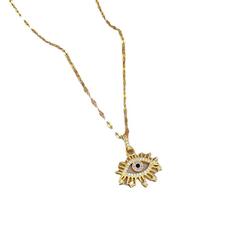 Collana con ciondolo a occhio in acciaio al titanio, stile fumetto, micro-pavé di zirconi per donna, catena delicata per clavicola