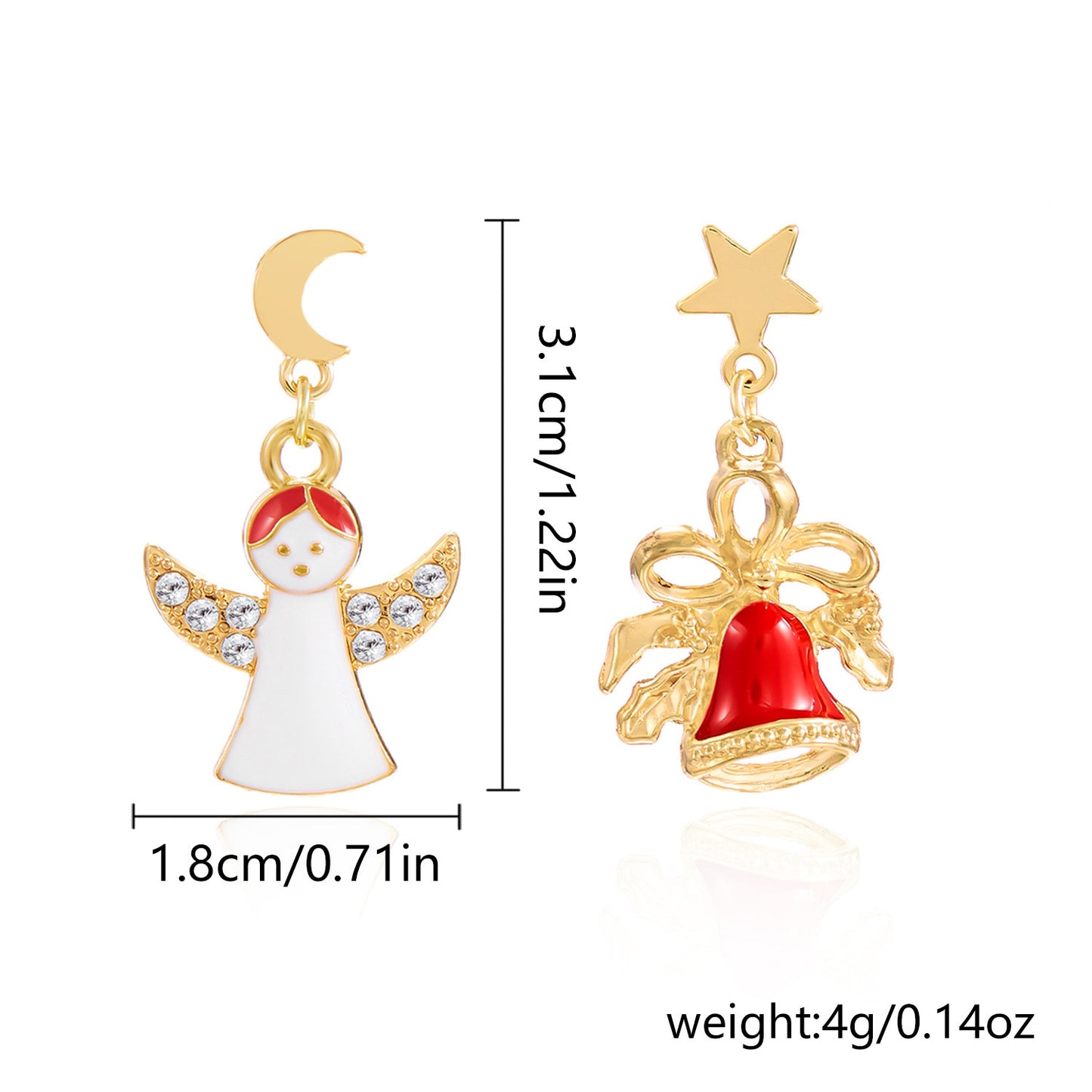 Set di orecchini e collana in lega a tema natalizio con ciondolo geometrico smaltato raffigurante renne e Babbo Natale