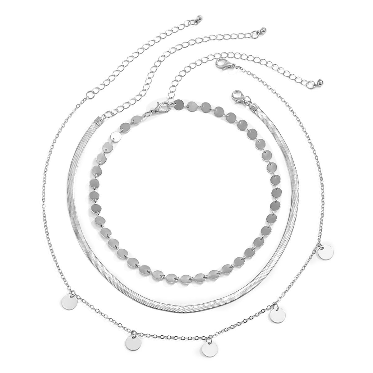 Minimalist Round Geometric Alloy Plated Pendant Necklace with Curb Chain for Women