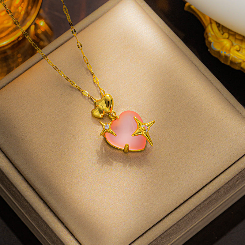 Minimalist Cold-Tone Heart-Shaped Titanium Steel Pendant Necklace with Electroplated Finish for Women