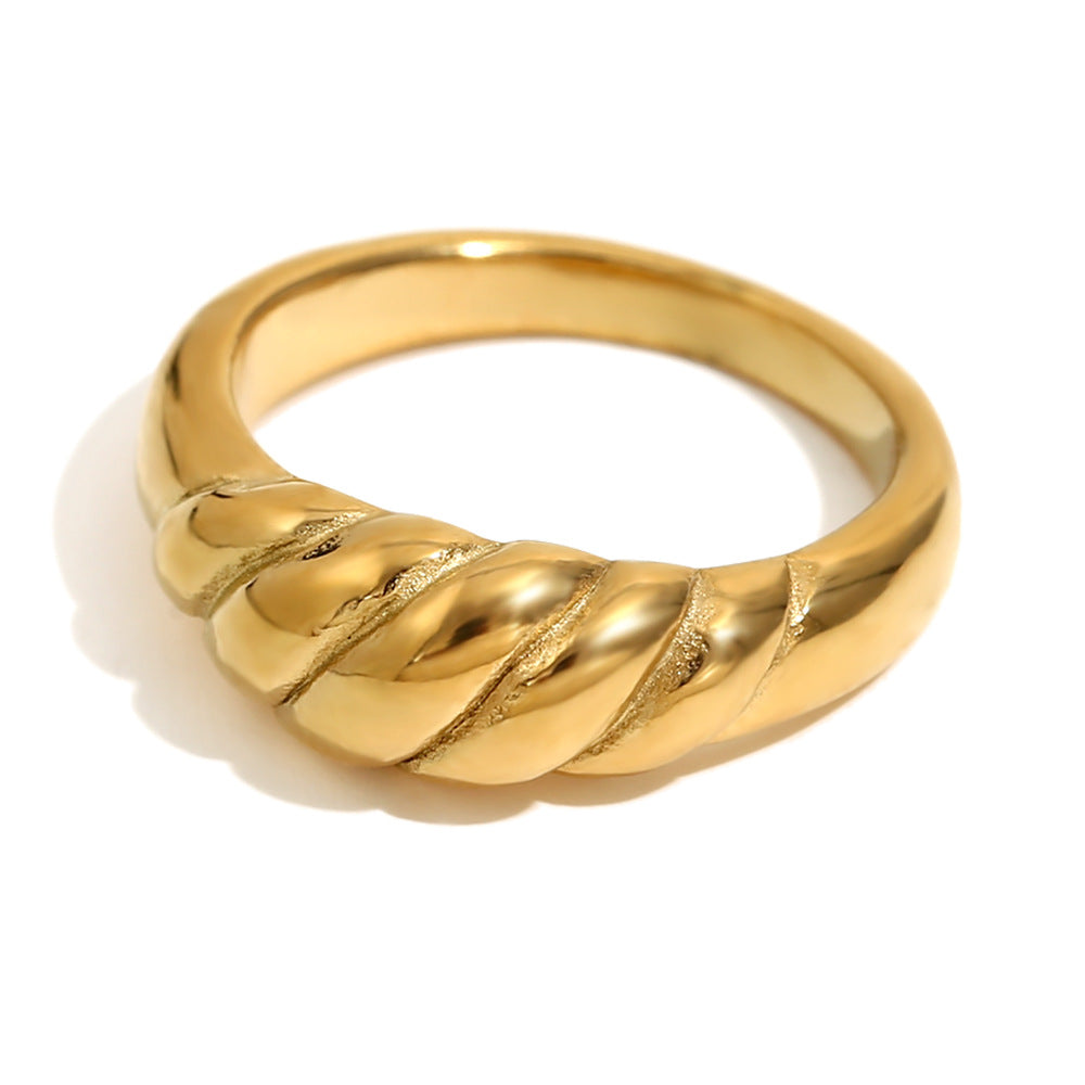 Anello da donna in acciaio inossidabile placcato oro 18K con motivo floreale e spighe di grano d'ispirazione vintage