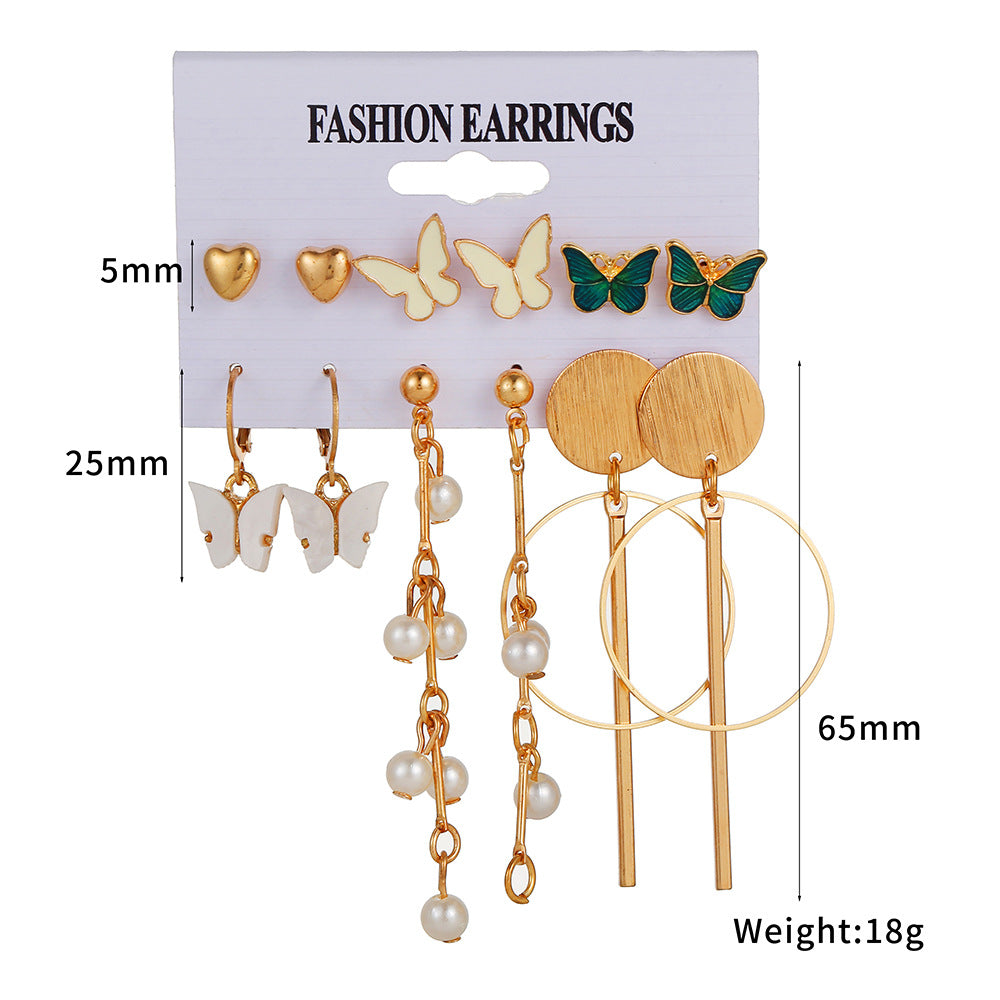 Fashion Butterfly Drip Oil Alloy Hoop Earrings with Pearl Studs for Women