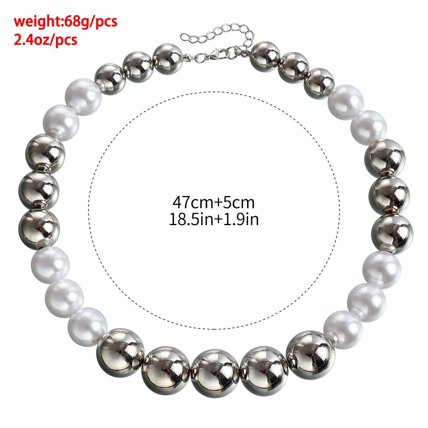 Punk-Style Geometric Choker Necklace with Imitation Pearls and Plated Finish for Women