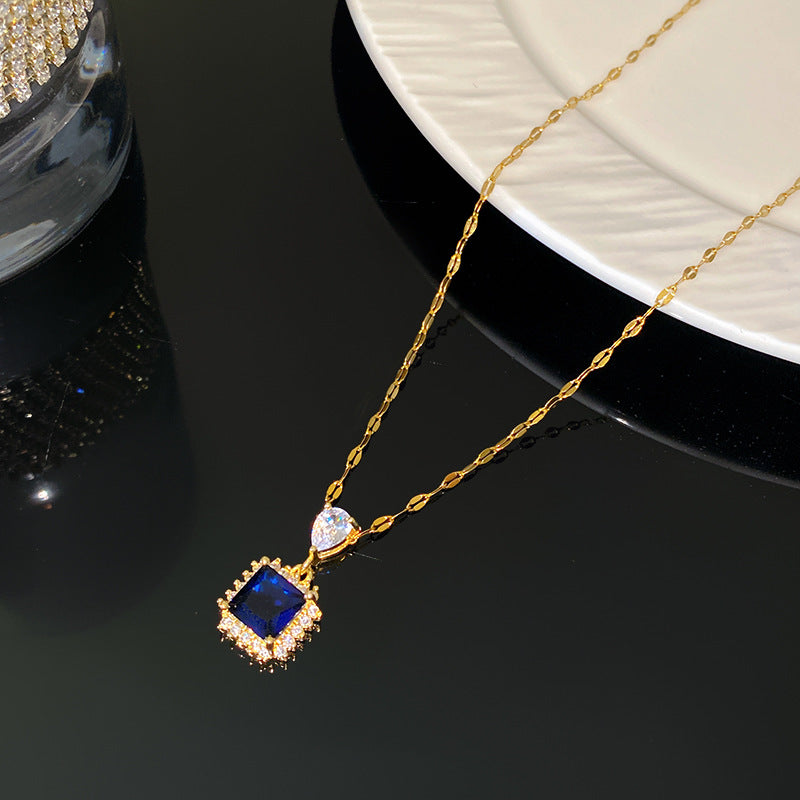 Minimalist Luxury Geometric Cubic Zirconia Plated Titanium Steel Necklace for Unisex