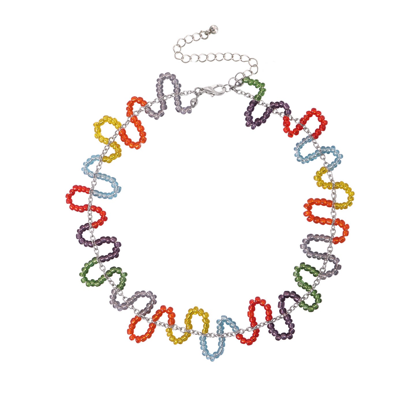 Bohemian Colorful Seed Bead S-Shaped Necklace with Geometric Pendant in Alloy Plated Finish