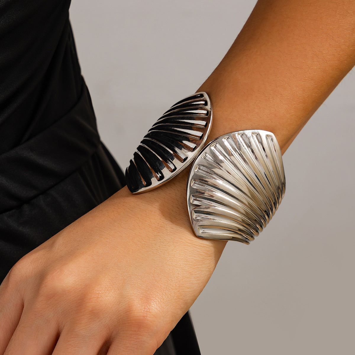 Personalized Alloy Plated Scallop Shell Wide Cuff Bracelet