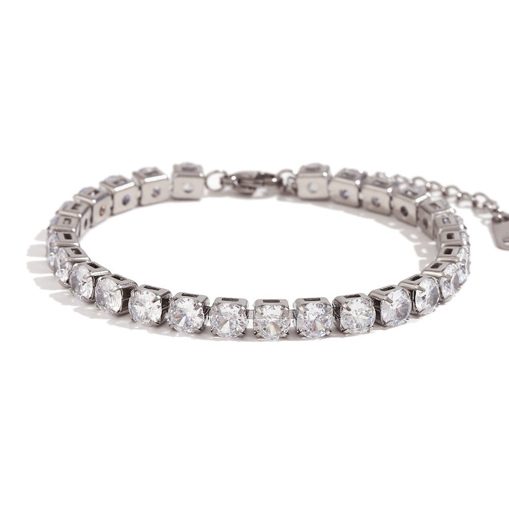 Minimalist Geometric Stainless Steel Plated 18K Gold Women's Bracelet with Micro-Paved Zirconia