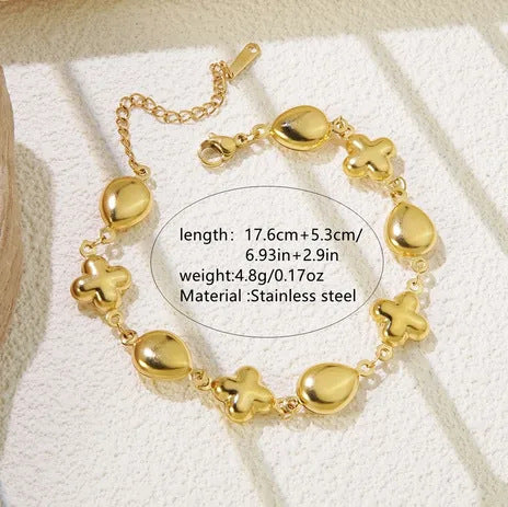 Minimalist Elegant Gold Plated Stainless Steel Cross Geometric Bracelet with Cubic Zirconia for Women